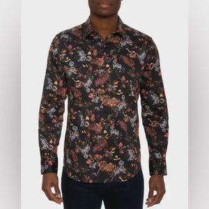 Robert Graham The Leo floral print casual long sleeve shirt Medium black leopard